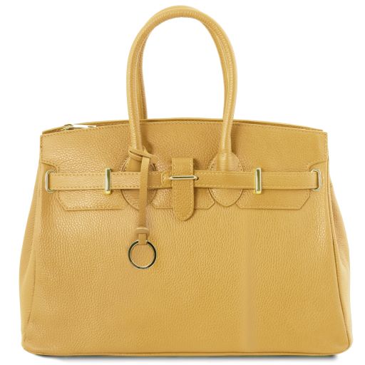 TL Bag Handtasche aus Leder mit Goldfarbenen Beschläge Pastell Gelb TL142000