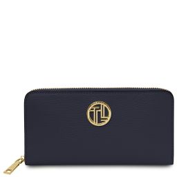 Financier Elegante Cartera en Piel con Cremallera en el Contorno Azul oscuro TL142485
