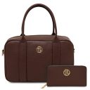 Maiorca Sac Cabas en Cuir et Portefeuille en Cuir Entièrement Zippée Café TL142486