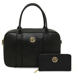 Maiorca Leather Handbag and zip Around Leather Wallet Black TL142486