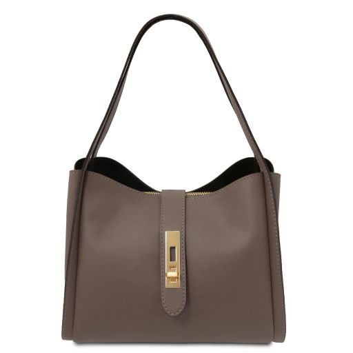 Soave Soft Leather Handbag Dark Taupe TL142489