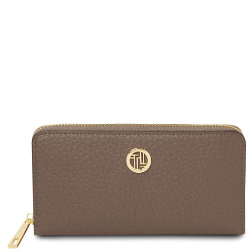 Financier Elegante Cartera en Piel con Cremallera en el Contorno Marrón topo oscuro TL142494