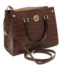 Croque Croc Print Leather Handbag Coffee TL142504