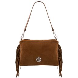 Nomade Clutch aus Wildleder mit Dekorativen Fransen Cognac TL142495