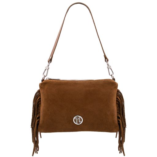 Nomade Bolso Noche en Piel de Gamuza con Flecos Cognac TL142495