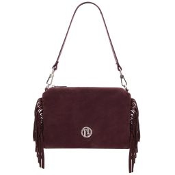 Nomade Pochette in Pelle Scamosciata con Frange Bordeaux TL142495