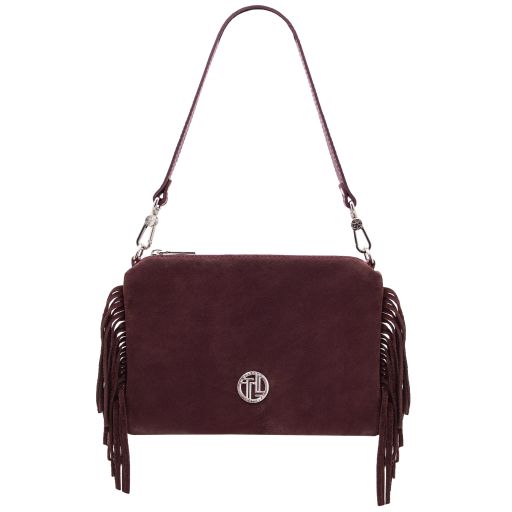 Nomade Suede Leather Fringe Clutch Bordeaux TL142495