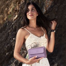 Urania Leather Wallet/phone Holder With Strap Bordeaux TL142433