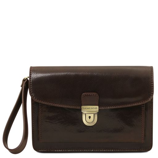Max Elegante Handgelenktasche/Herrentasche aus Leder Dunkelbraun TL8075