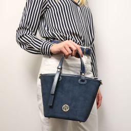 Glacette Suede Leather Bucket bag Dark Blue TL142261