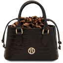 Croque Croc Print Leather Handbag Coffee TL142510