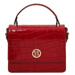 Croque Croc Print Leather Handbag Red TL142503