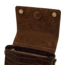 Croque Croc Print Leather Handbag Coffee TL142503