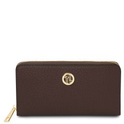 Financier Exclusive zip Around Leather Wallet Dark Brown TL142494