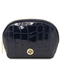 Vera Trousse de Toilette en Cuir Effet Croco Bleu foncé TL142514