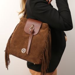 Nomade Suede Leather Fringe Shoulder bag Dark Taupe TL142512