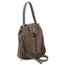 Nomade Borsa a Spalla in Pelle Scamosciata con Frange Talpa scuro TL142512