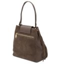 Nomade Borsa a Spalla in Pelle Scamosciata con Frange Talpa scuro TL142512