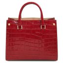 Linosa Croc Print Leather Handbag and Croc Print Leather Toiletry Case Red TL142522