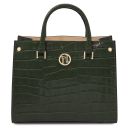 Linosa Croc Print Leather Handbag and Croc Print Leather Toiletry Case Forest Green TL142522