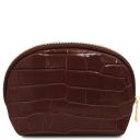 Linosa Croc Print Leather Handbag and Croc Print Leather Toiletry Case Coffee TL142522
