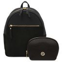 Itaca Leather Backpack and Soft Leather Toiletry Case Black TL142523