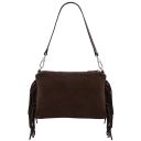 Nomade Sac à Main en Cuir Daim et Franges Marron foncé TL142495