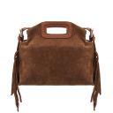 Nomade Pochette in Pelle Scamosciata con Frange Cognac TL142496