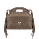Nomade Suede Leather Fringe Clutch Dark Taupe TL142496