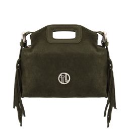 Nomade Sac à Main en Cuir Daim et Franges Vert Forêt TL142496
