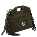 Nomade Pochette in Pelle Scamosciata con Frange Verde Foresta TL142496