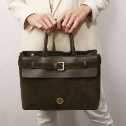 Tenace Suede Leather Handbag Dark Brown TL142525