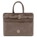 Tenace Suede Leather Handbag Dark Taupe TL142525