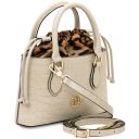 Croque Croc Print Leather Handbag Beige TL142510