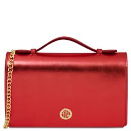 Opera Clutch aus Metallic-Leder mit Schulterkette Rot TL142519