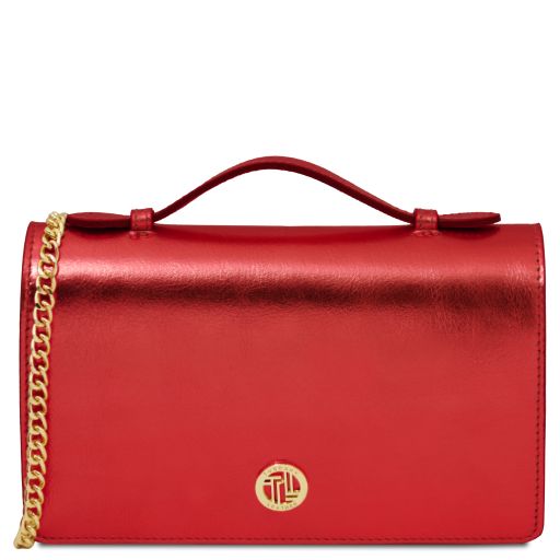 Opera Pochette in Pelle Metallic con Tracolla a Catena Rosso TL142519