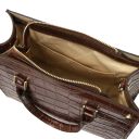 Croque Croc Print Leather Handbag Coffee TL142504