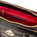 Croque Croc Print Leather Handbag Black TL142504