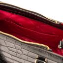 Croque Croc Print Leather Handbag Black TL142504