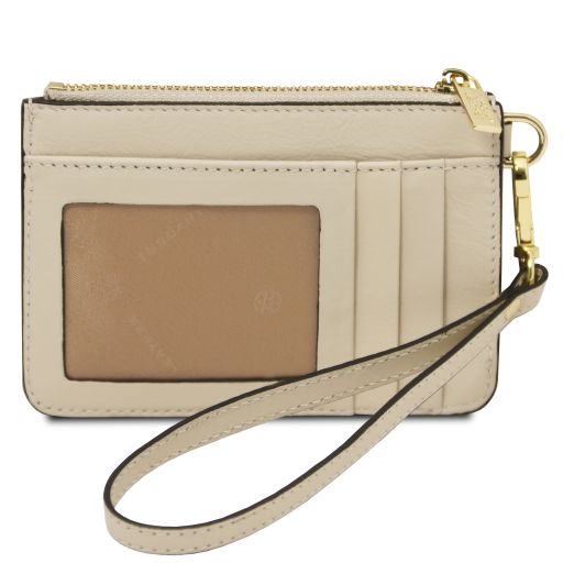 Porte Cartes en Cuir Avec Poignée Beige TL142544