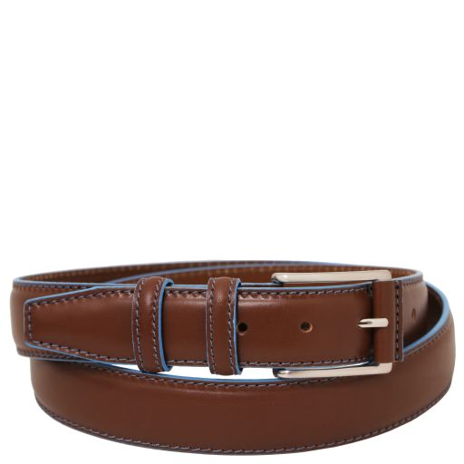 Casual Leather Belt 35mm With Light Blue Edges Brown TL142528