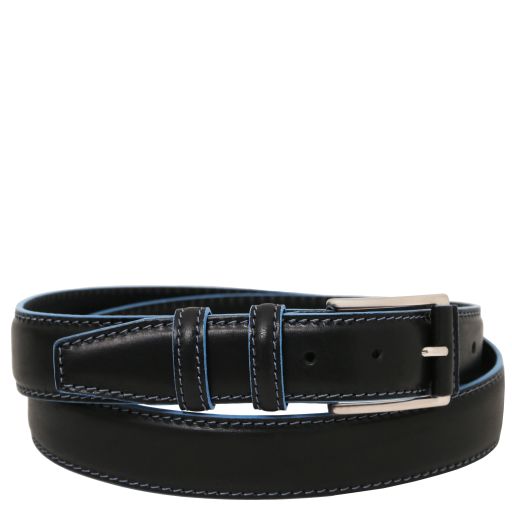 Casual Leather Belt 35mm With Light Blue Edges Black TL142528