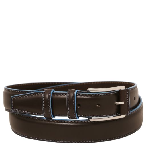 Casual Leather Belt 35mm With Light Blue Edges Dark Brown TL142528