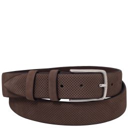 Elegant Perforated Nubuck Leather Belt 35mm Темно-коричневый TL142535