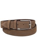 Elegant Perforated Nubuck Leather Belt 35mm Taupe TL142535