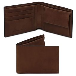 Elégant Portefeuille en Cuir Pour Homme Avec 2 Volets et Porte Monnaie Marron foncé TL142552