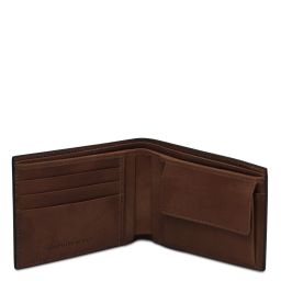 Elégant Portefeuille en Cuir Pour Homme Avec 2 Volets et Porte Monnaie Marron foncé TL142552