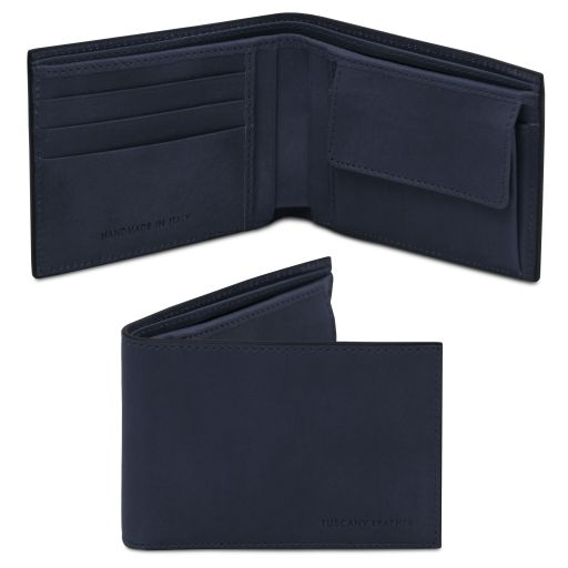Exclusive 2 Fold Leather Wallet for men With Coin Pocket Dark Blue TL142552