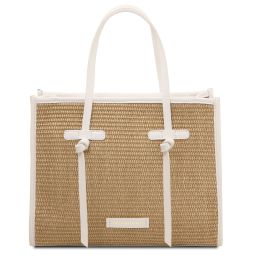 Frame Raffia Shoulder Bag White TL142566