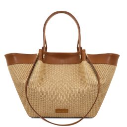 Soleil Sac Shopping en Raphia Cognac TL142567